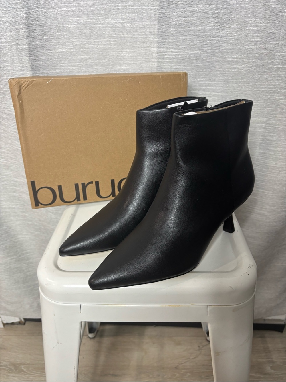 Burudani Black Leather Pointed Ankle Booties
